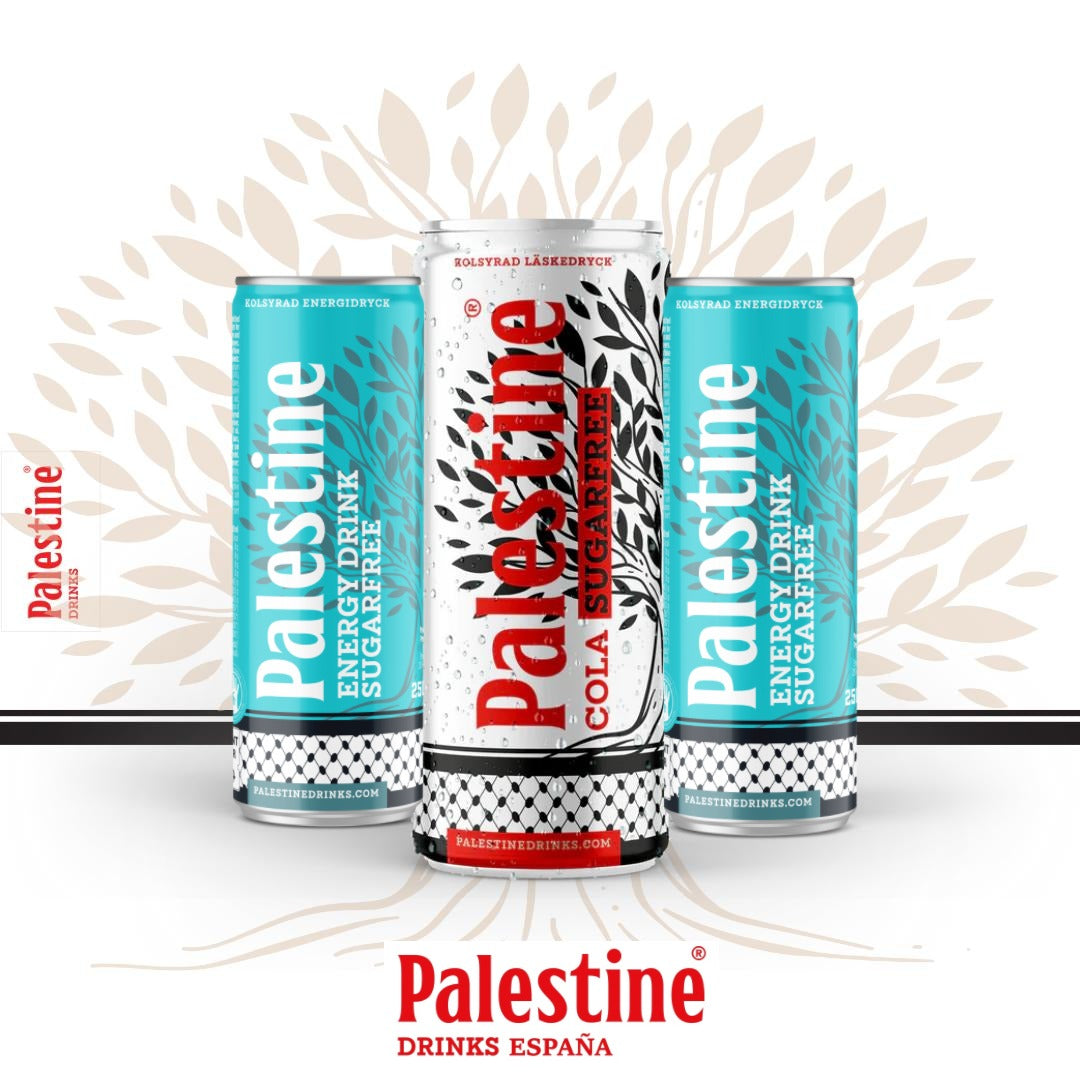 Caja de bebidas sin azúcar de Palestine Drinks con 12 latas de Cola Zero y 12 de Energy Zero – refresco con conciencia.