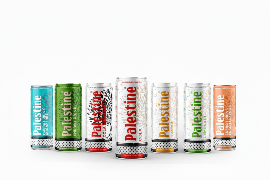 Latas de Palestine Drinks – bebidas veganas con propósito