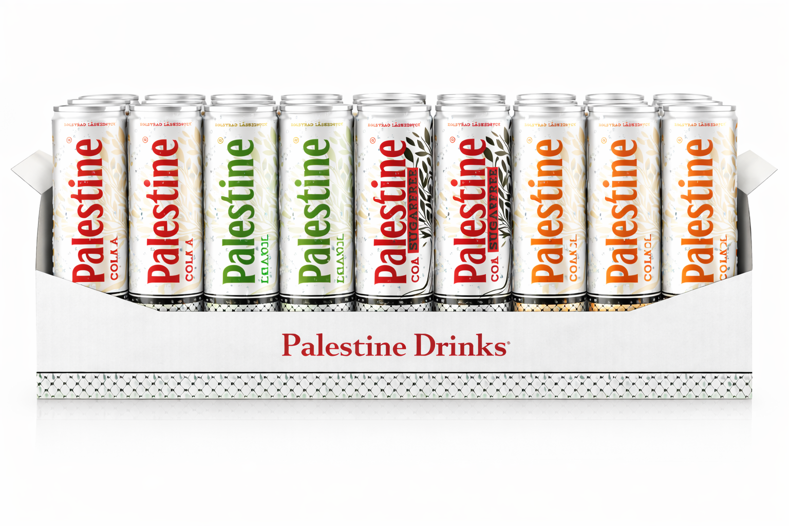 Caja de 24 latas de mix de Palestine Drinks sin energía - 4 sabores